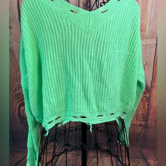 Seduction sweater, ripped lime green. Can wear one off one shoulder. Size M - Picture 6 of 8